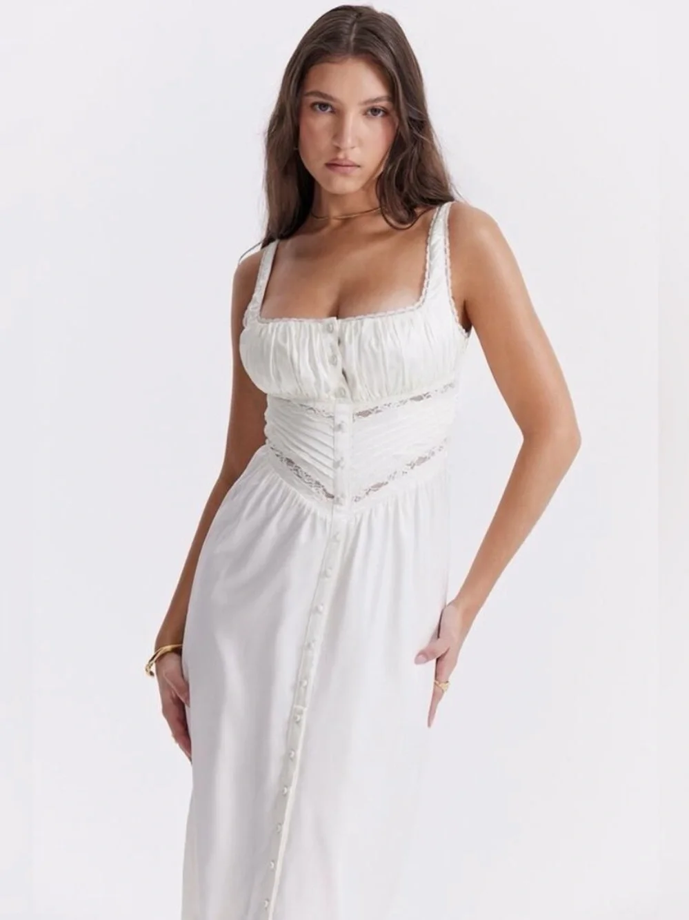 House of CB Illiana Ivory Real Silk Maxi Dress XS